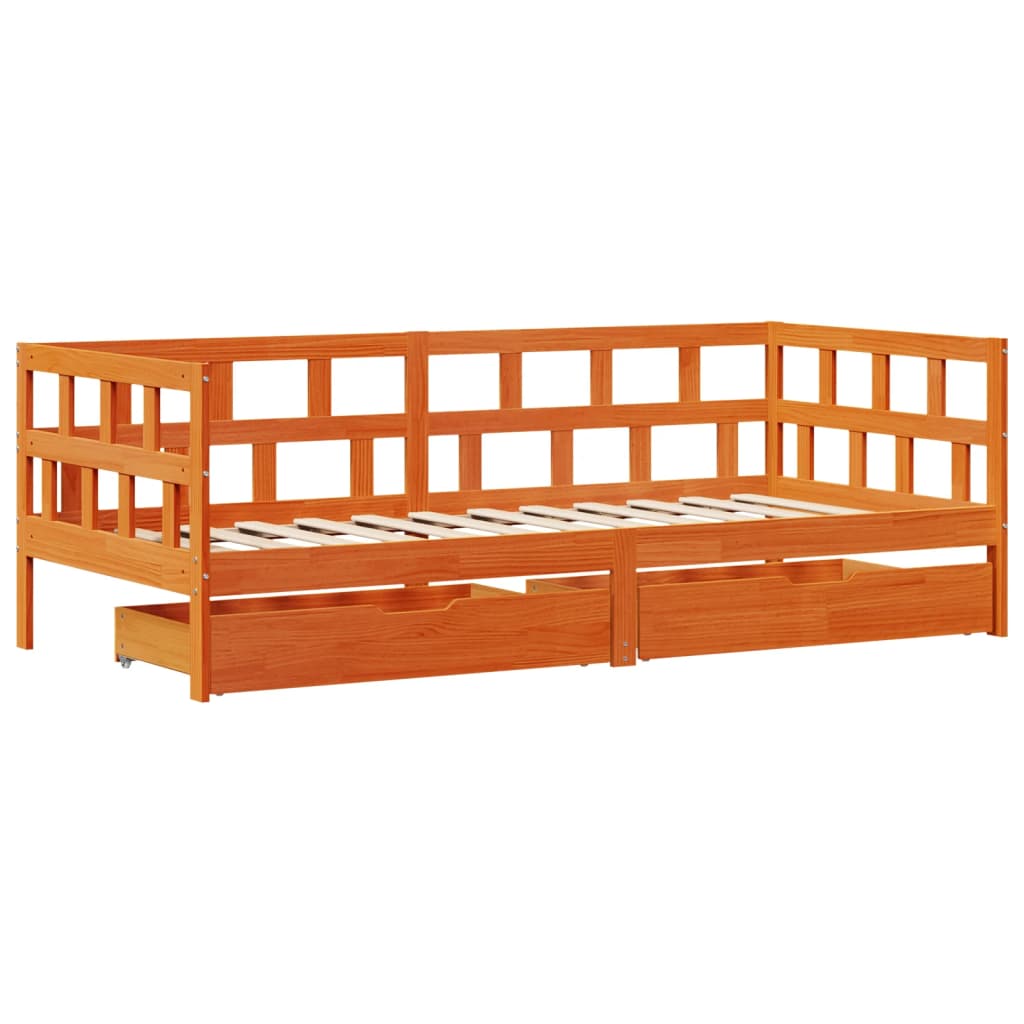 vidaXL Vuodesohva laatikoilla ei patjaa vahanruskea 90x190 cm täysi