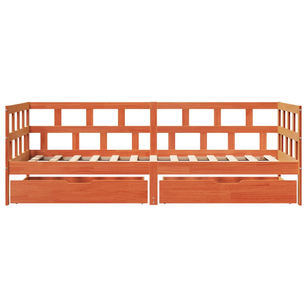 vidaXL Vuodesohva laatikoilla ei patjaa vahanruskea 90x190 cm täysi