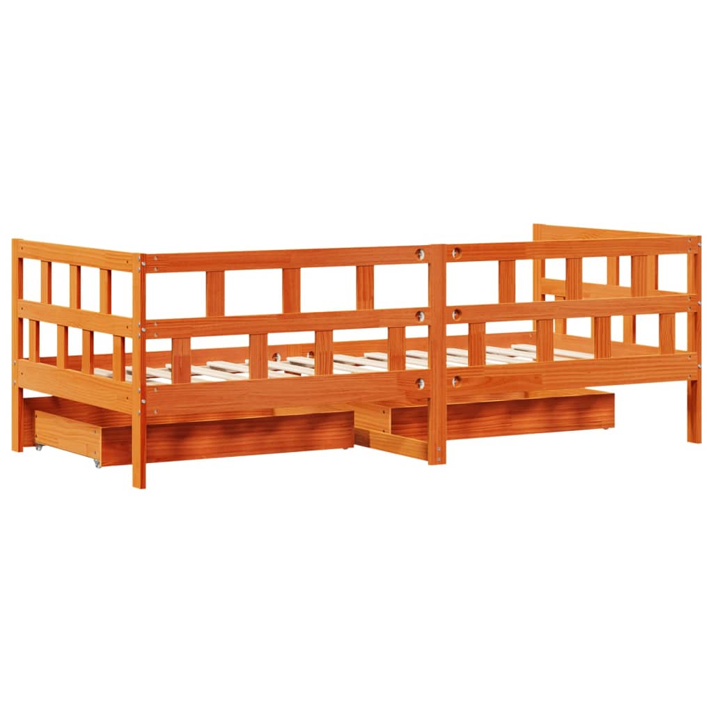 vidaXL Vuodesohva laatikoilla ei patjaa vahanruskea 90x190 cm täysi