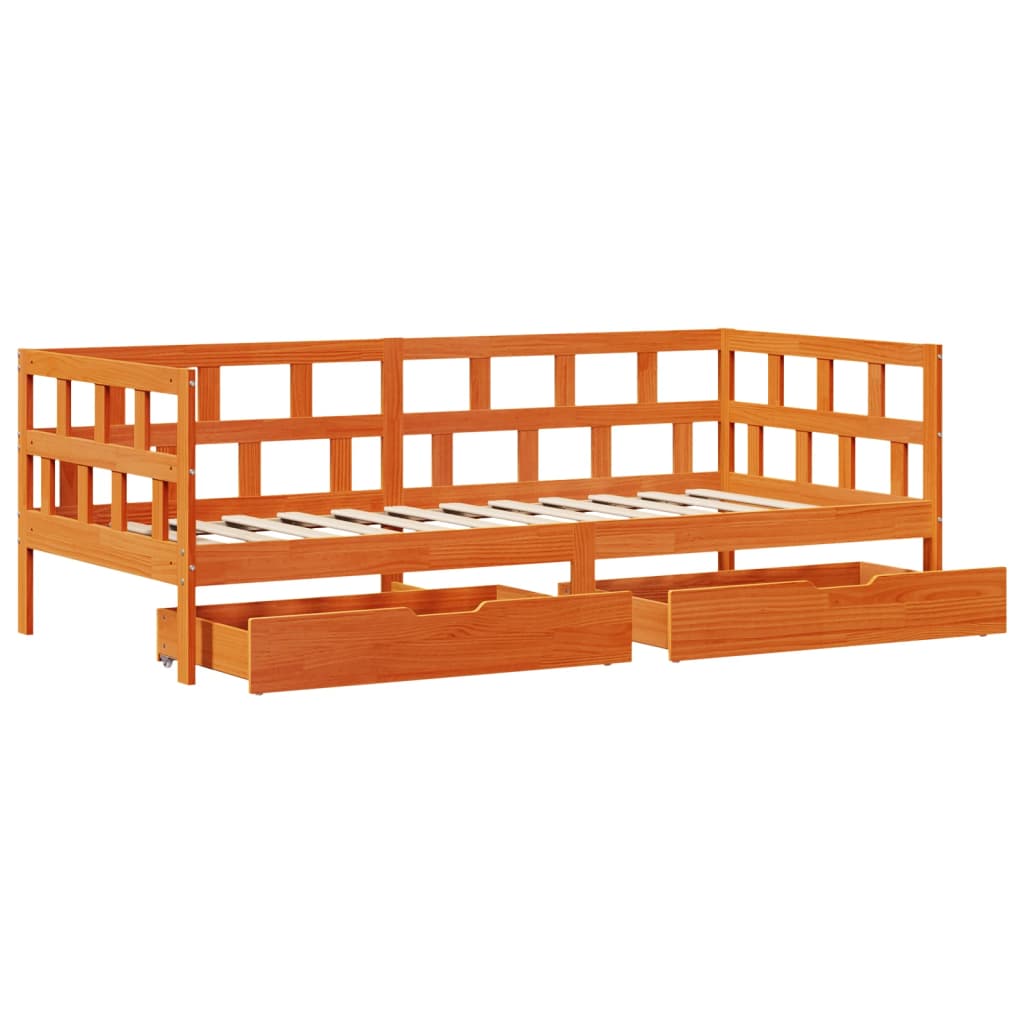 vidaXL Vuodesohva laatikoilla ei patjaa vahanruskea 90x190 cm täysi