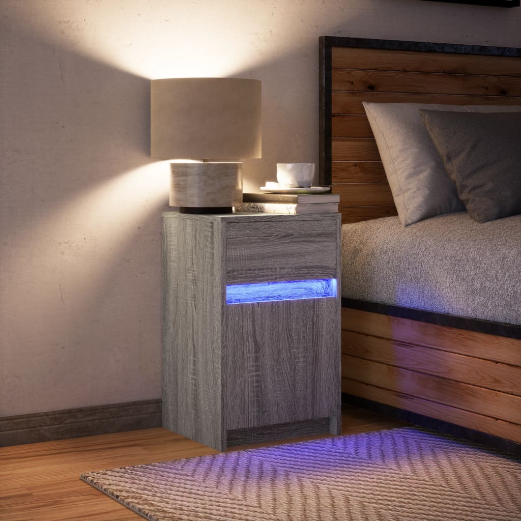 vidaXL Yöpöytä LED-valoilla harmaa Sonoma tekninen puu