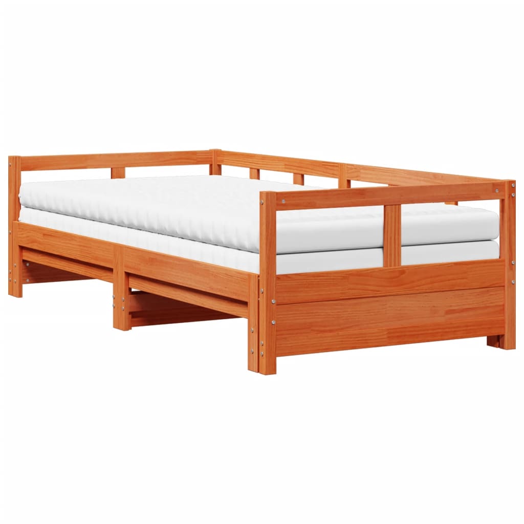 vidaXL Vuodesohva rullilla ja patjoilla ruskea 90x200 cm täysi mänty