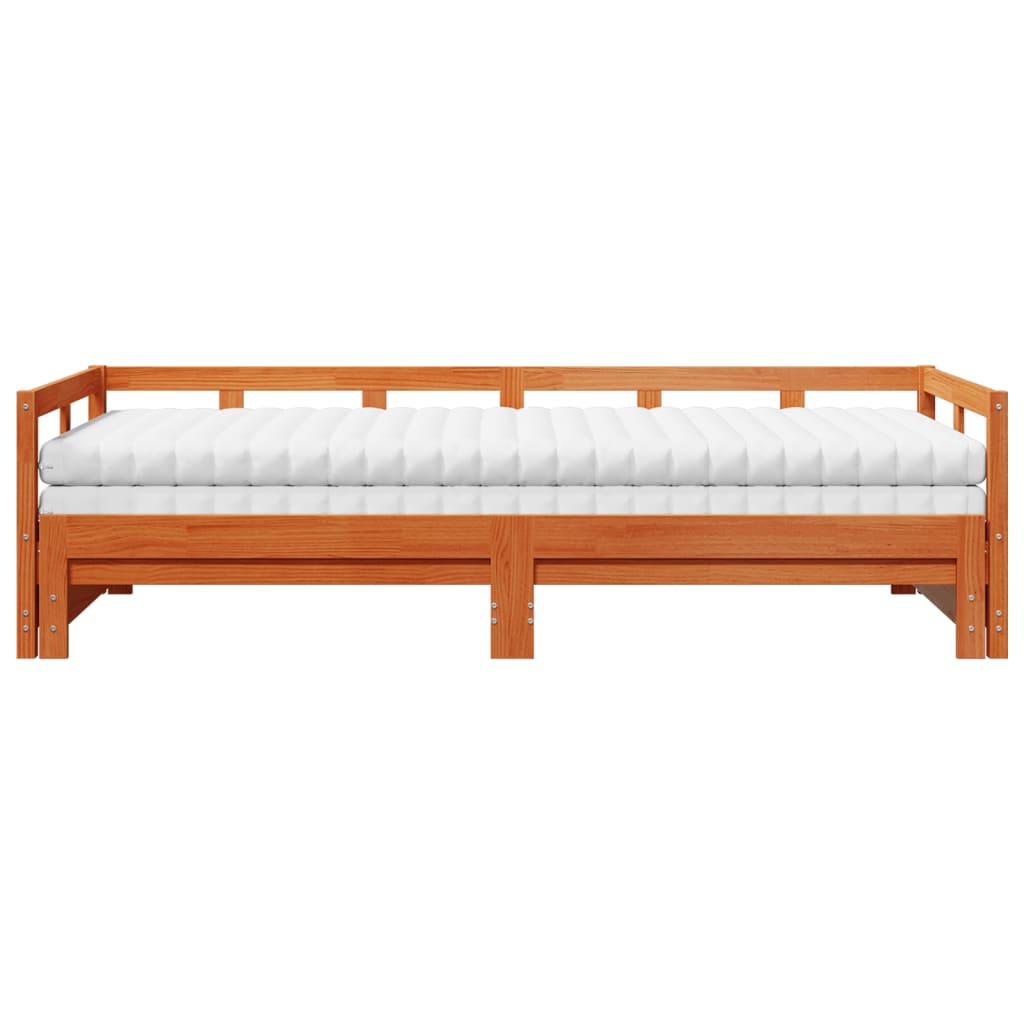 vidaXL Vuodesohva rullilla ja patjoilla ruskea 90x200 cm täysi mänty