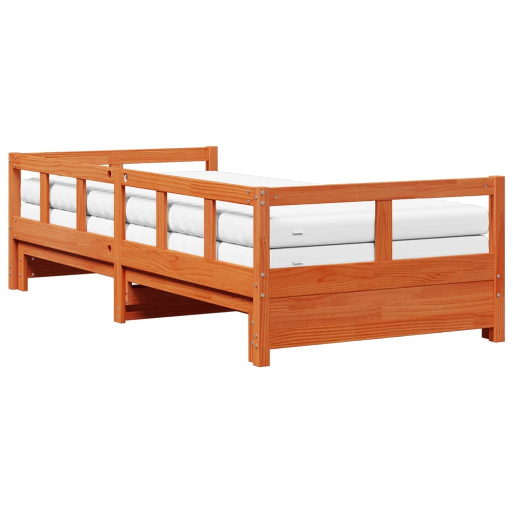 vidaXL Vuodesohva rullilla ja patjoilla ruskea 90x200 cm täysi mänty