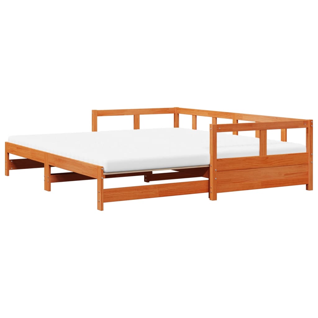 vidaXL Vuodesohva rullilla ja patjoilla ruskea 90x200 cm täysi mänty