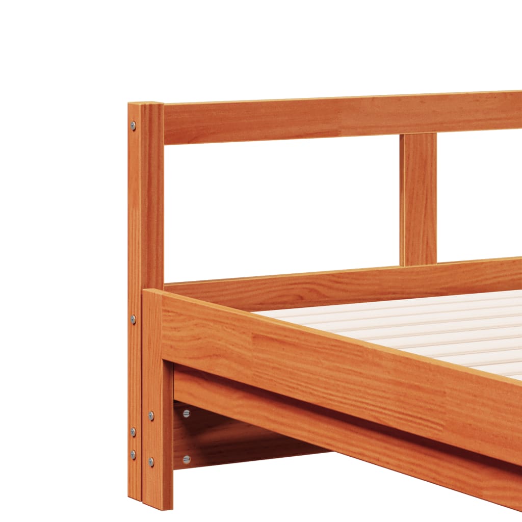 vidaXL Vuodesohva rullilla ja patjoilla ruskea 90x200 cm täysi mänty