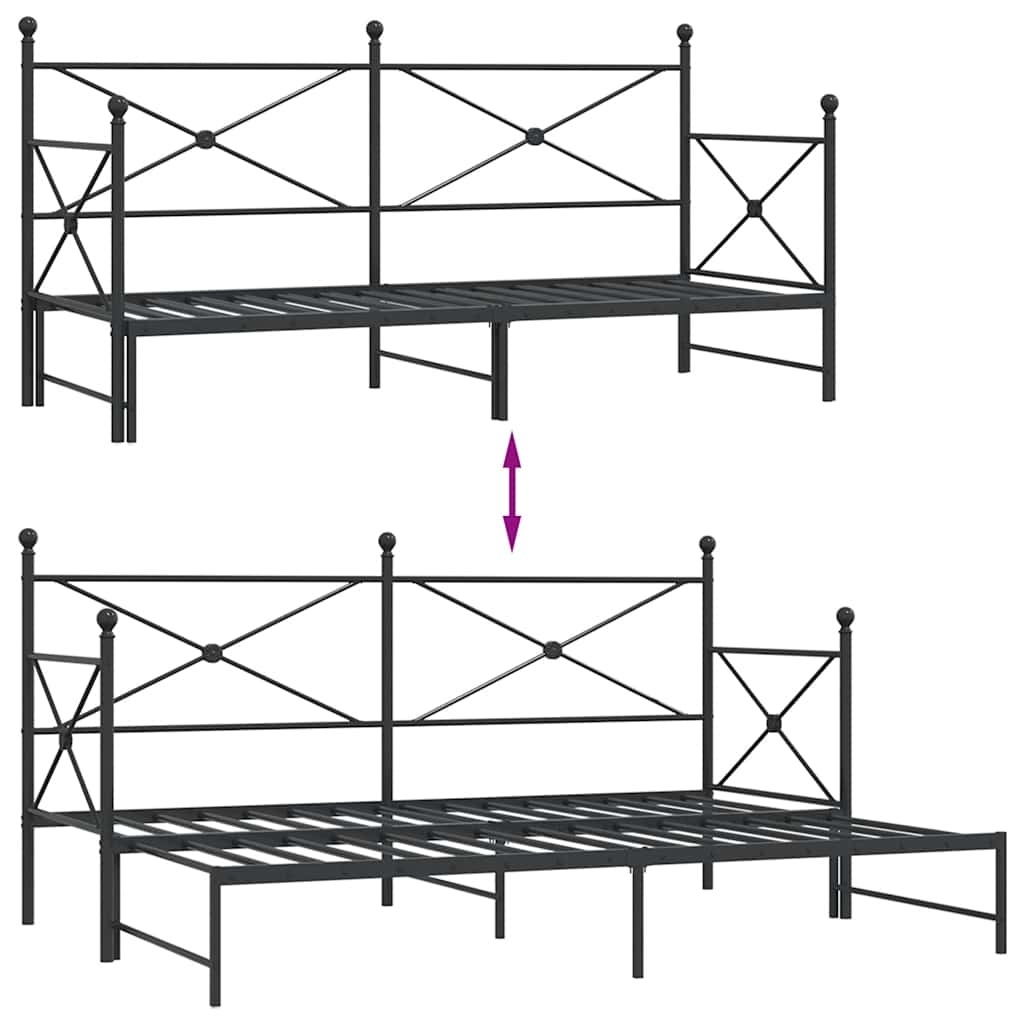 vidaXL-vuodesohva vyöryllä ilman patjaa Musta 80x200 cm Teräs