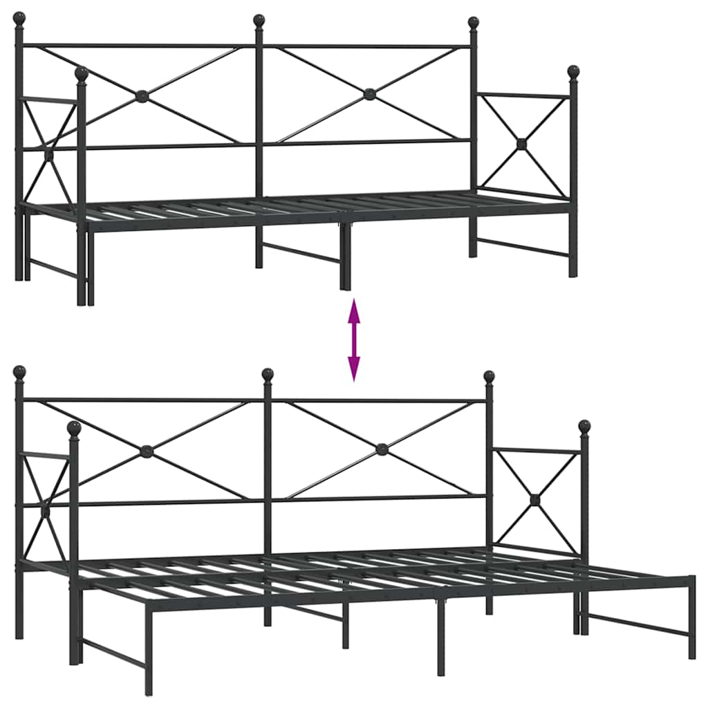vidaXL-vuodesohva vyörykkeellä ilman patjaa Musta 90x200 cm Teräs