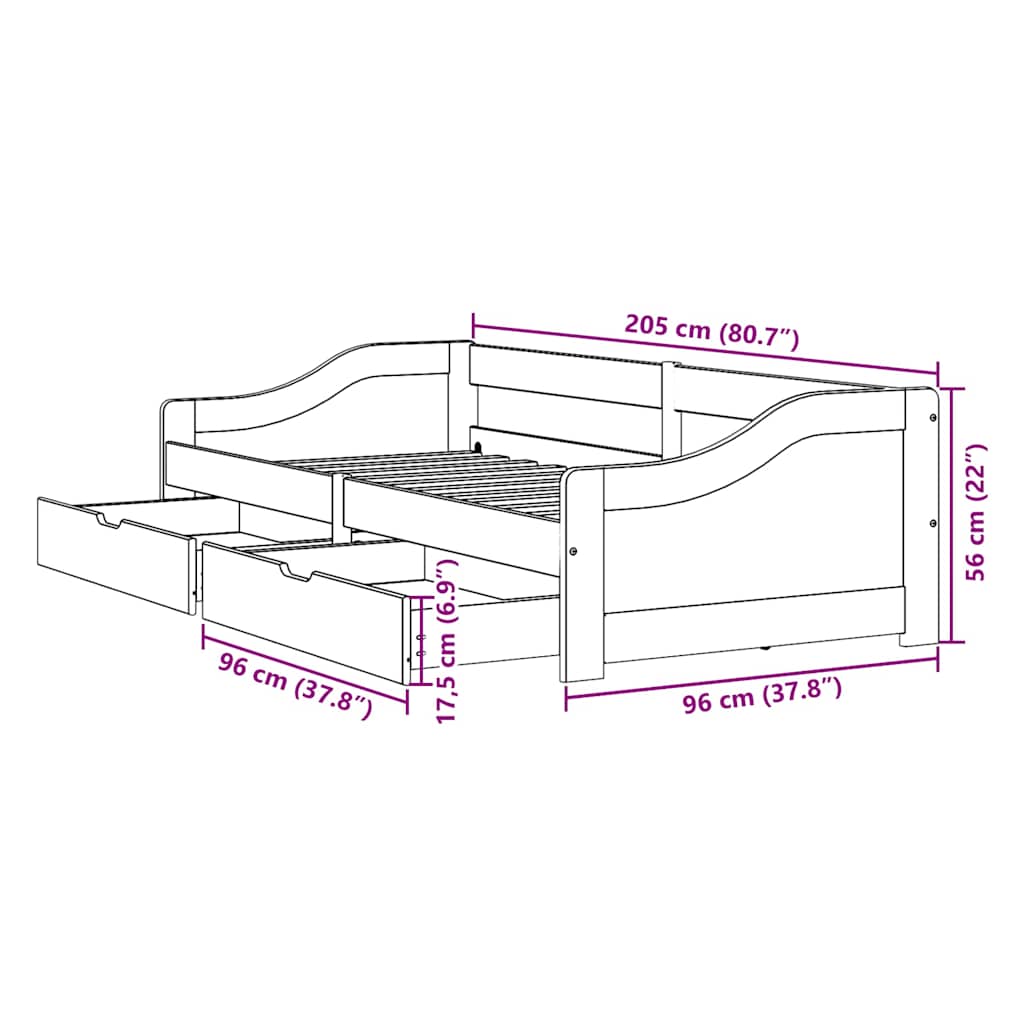 vidaXL-sohvasänky kahdella laatikolla ilman patjaa IRUN musta 90x200cm