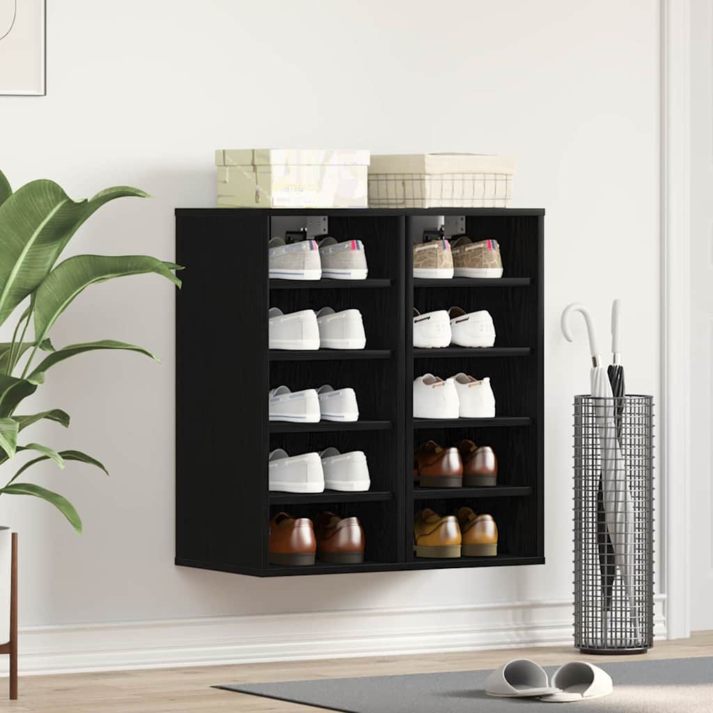 vidaXL Kengäteline 2 kpl Musta Tammi 32x35x70 cm Tekninen Puu
