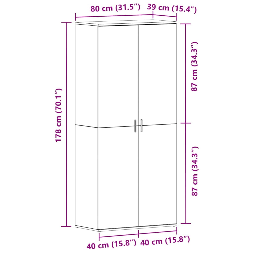 vidaXL Kengätalli Vanha Puu 80x39x180 cm Tekninen Puu