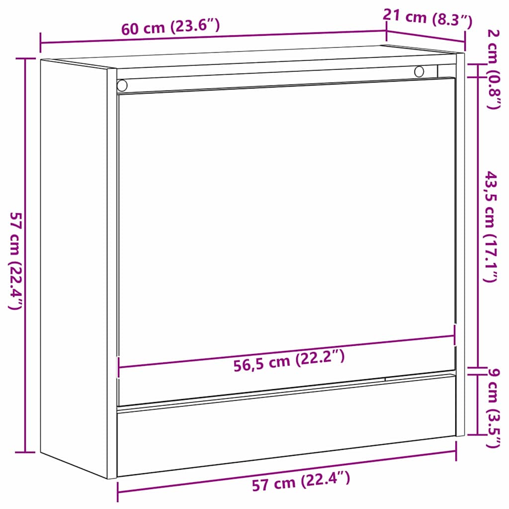 vidaXL Kengäteline Artisan Oak 60x21x57 cm Tekninen puu