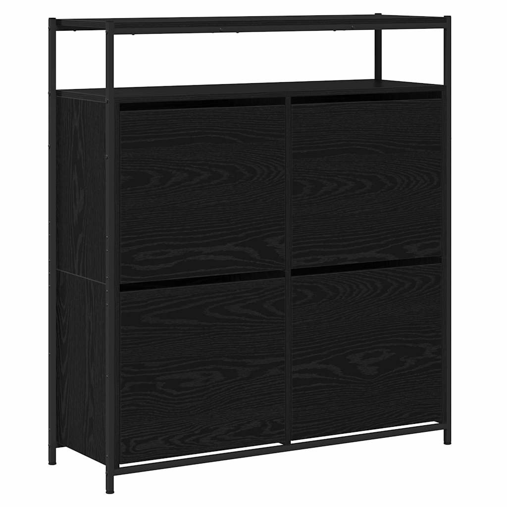 vidaXL kengäteline 4 kääntyvällä laatikolla Musta tammi 100x34x112 cm