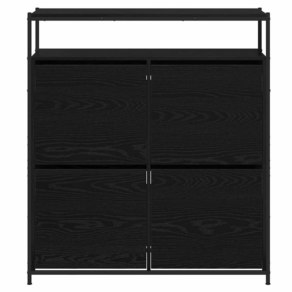 vidaXL kengäteline 4 kääntyvällä laatikolla Musta tammi 100x34x112 cm