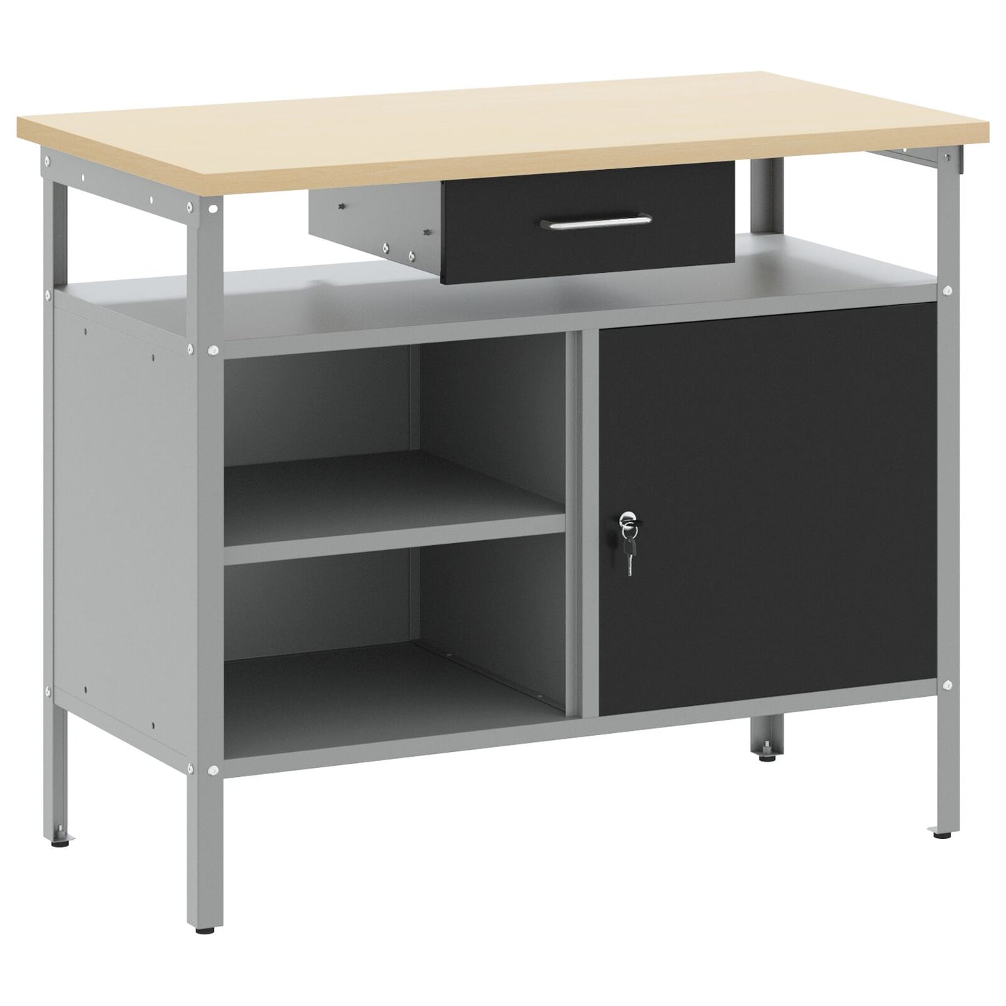 vidaXL Työpöytä lukittavalla ovella Musta 100x55x85 cm Teräs