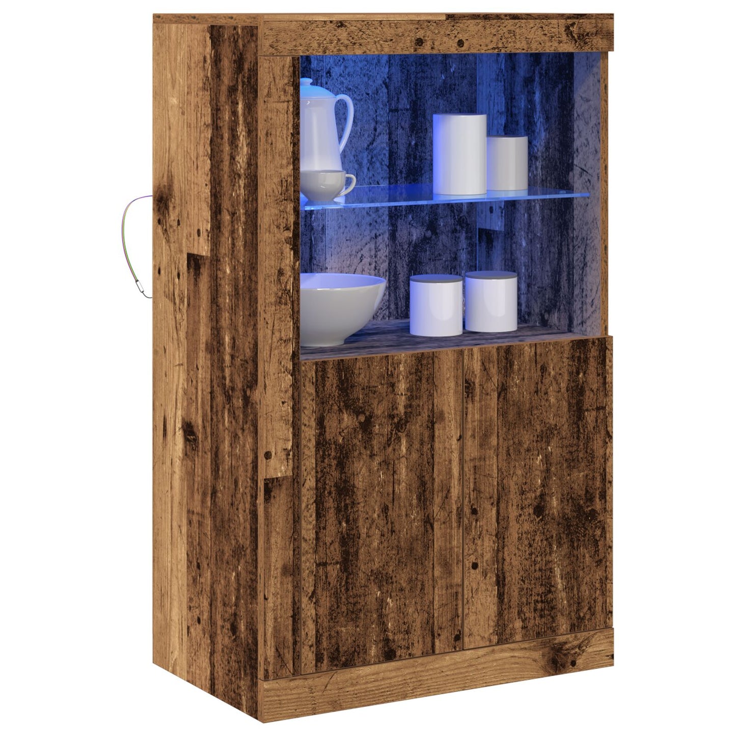 vidaXL Vitriini LED-valoilla Vanha puu 60,5x37x100 cm