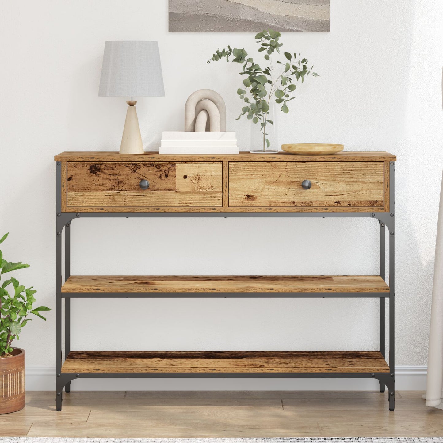 vidaXL Konsoli Pöytä Vanha Puu 100x25x75 cm Korkealuokkainen Puu ja Teräs