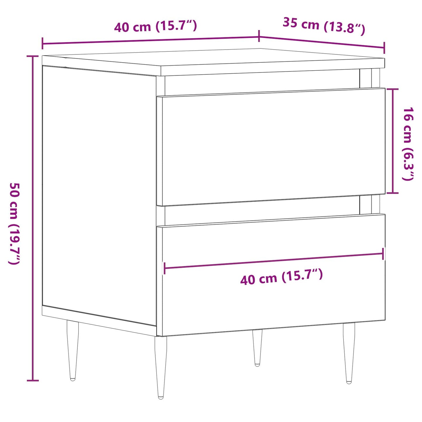 vidaXL Yöpöydät 2 kpl Musta Tammi 40x35x50 cm Keinotekoinen Puu