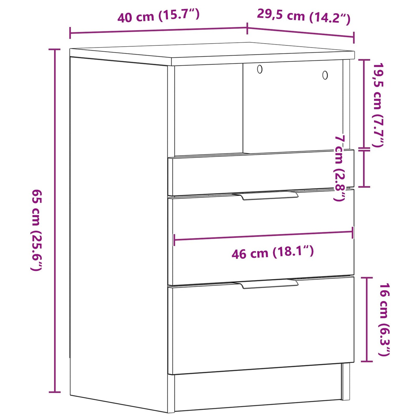 vidaXL Yöpöydät 2 kpl Musta Tammi 40x35x65 cm Tekninen puu