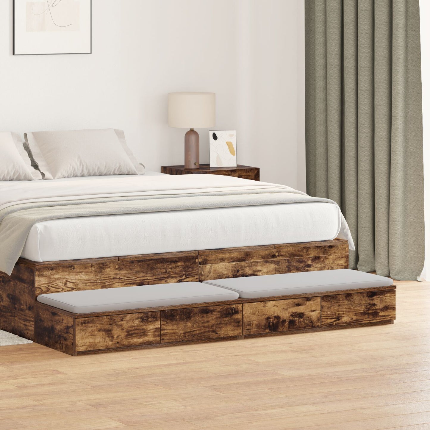 vidaXL Yöpöydät Savutettu Tammi Täysi Tammi 140 x 36.5 x 16.5 cm Kestävä