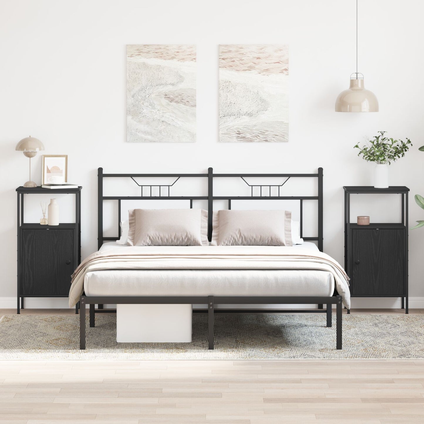 vidaXL Yöpöydät 2 kpl Musta Tammi 41x31x80 cm Kestävä Puu