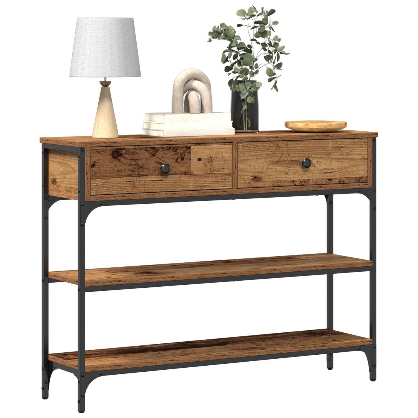 vidaXL Konsoli Pöytä Vanha Puu 100x25x75 cm Korkealuokkainen Puu ja Teräs