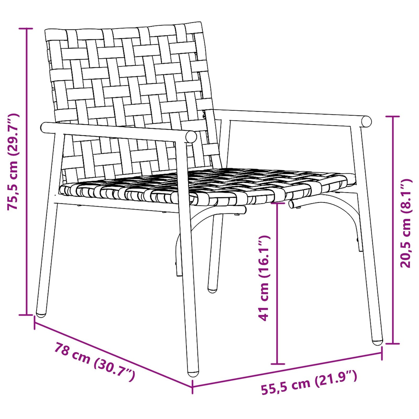 vidaXL Puutarhatuolit 2 kpl Musta 79x56x73,5 cm Poly Rottinki
