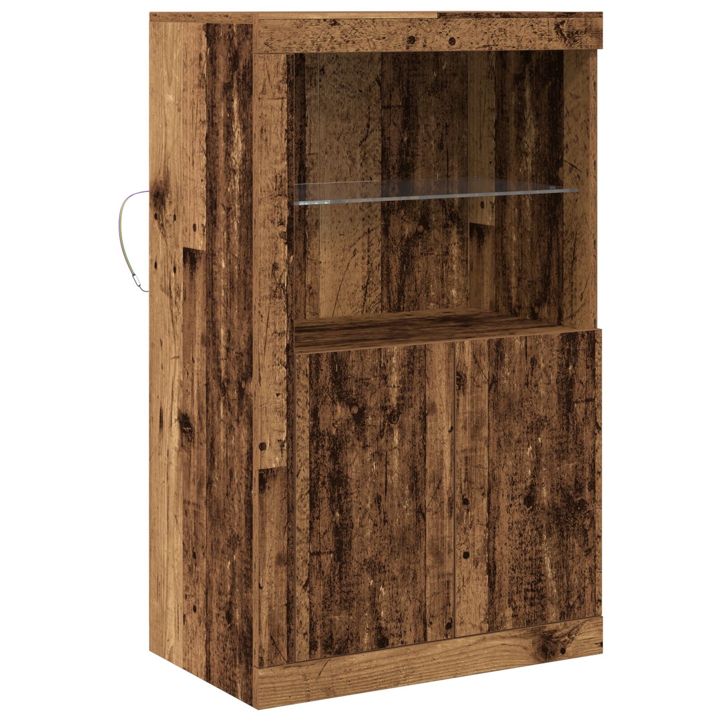 vidaXL Vitriini LED-valoilla Vanha puu 60,5x37x100 cm