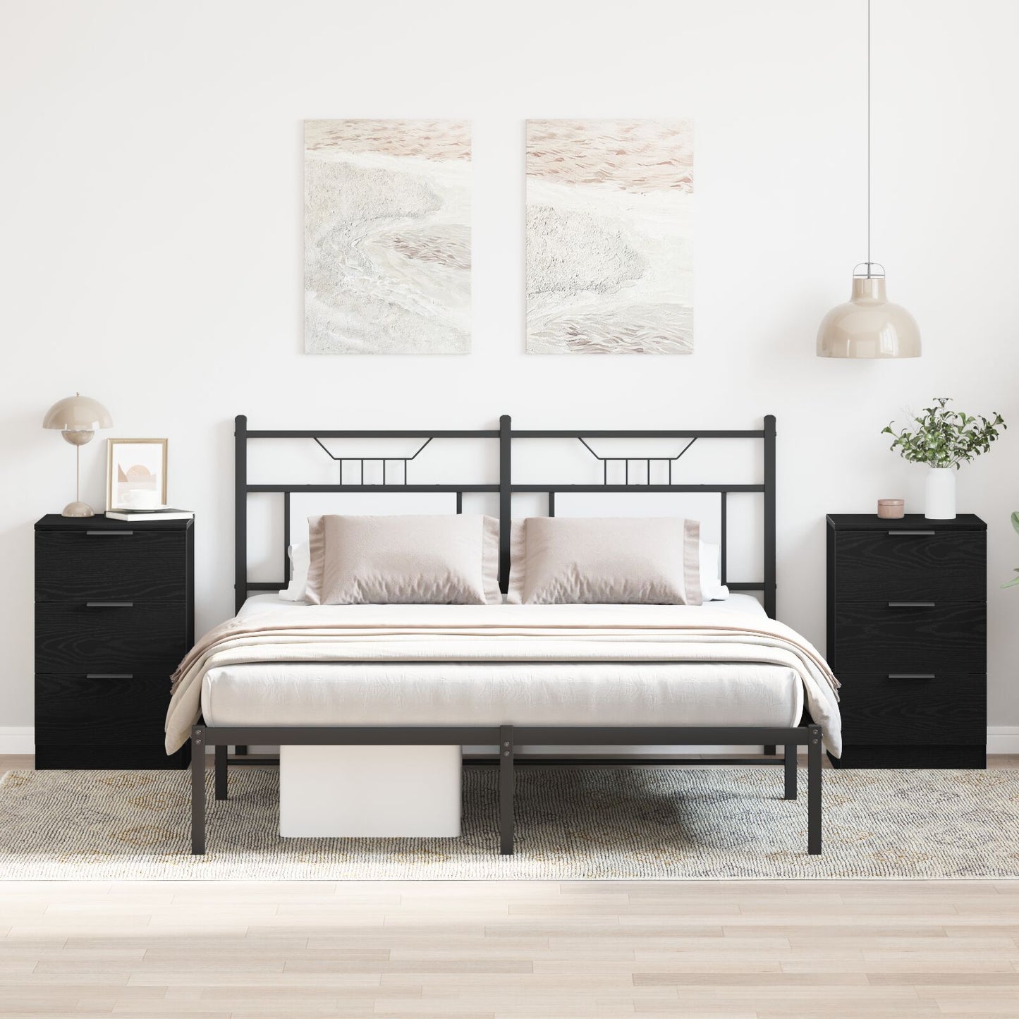 vidaXL Yöpöydät 2 kpl Musta Tammi 40x65x65 cm Teknistä puuta