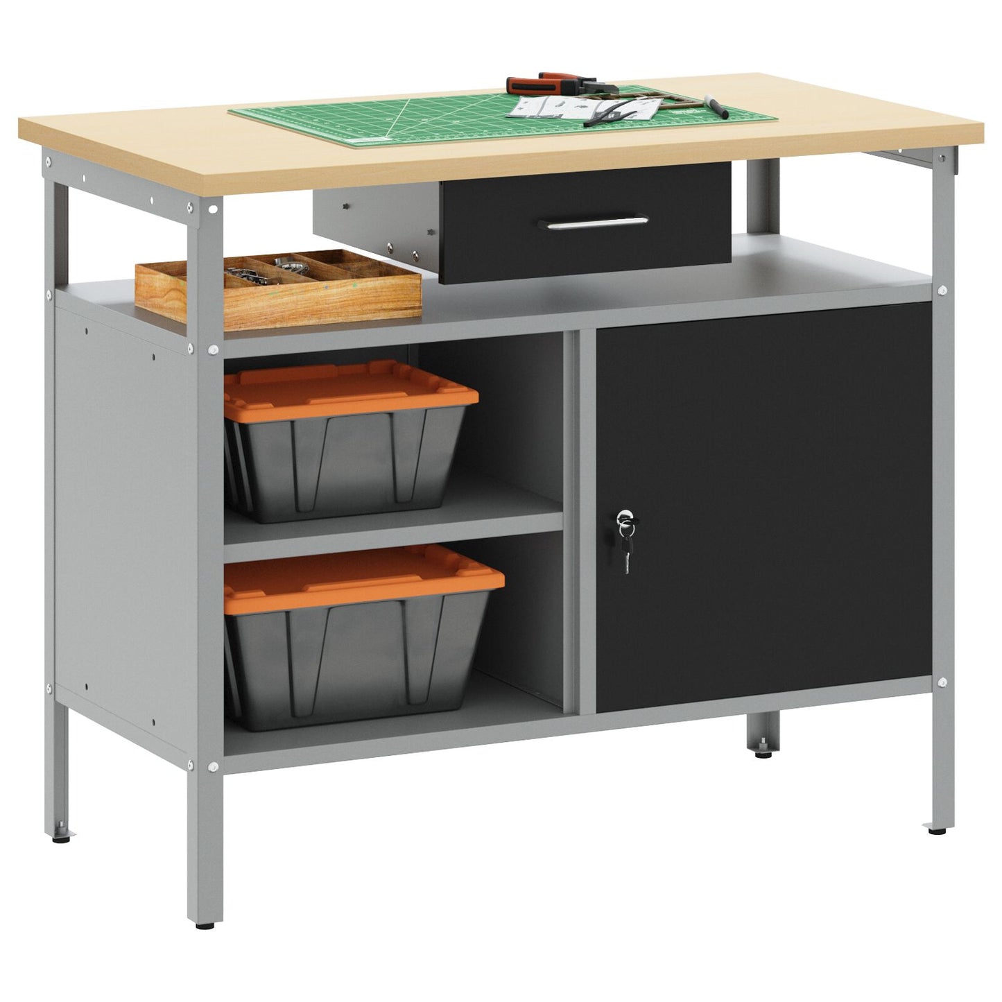 vidaXL Työpöytä lukittavalla ovella Musta 100x55x85 cm Teräs