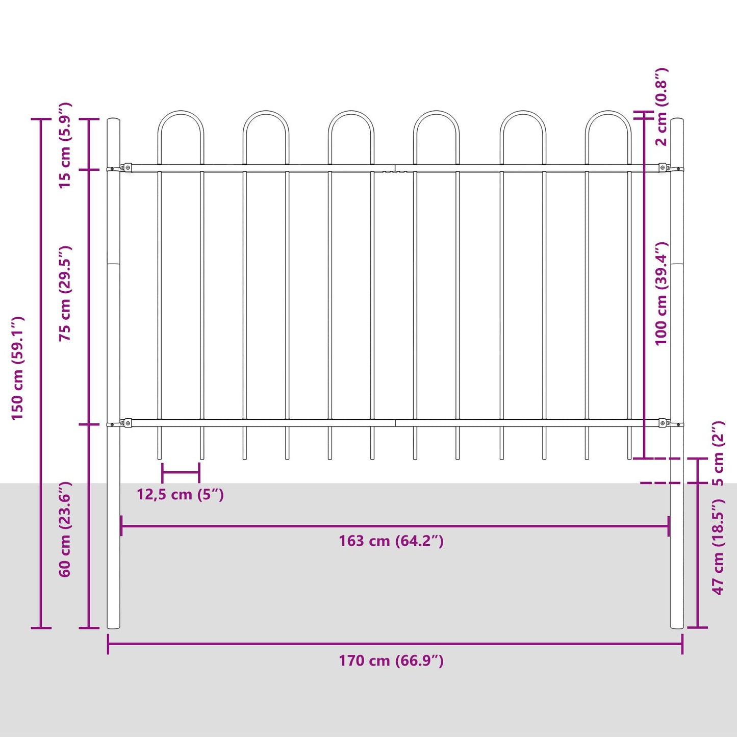 vidaXL Puutarhakuomu Hoop Top Harmaa 3,4x1 m Teräs