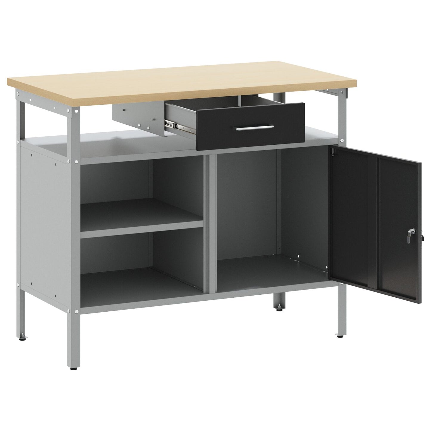 vidaXL Työpöytä lukittavalla ovella Musta 100x55x85 cm Teräs