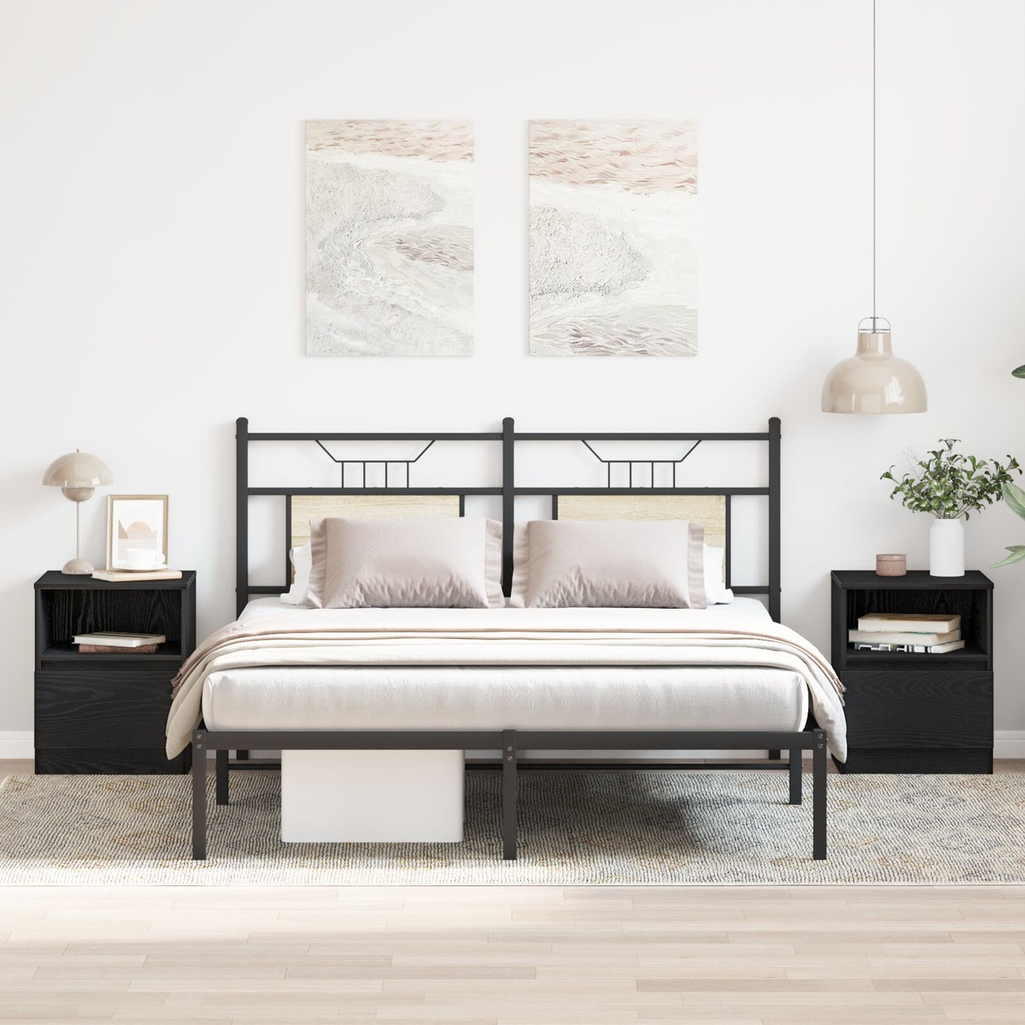 vidaXL Yöpöydät 2 kpl Musta Tammi 40x40x50 cm Tekninen Puu