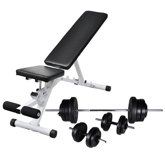 vidaXL Kuntopenkki painotangolla + levy- ja käsipainosarja 60,5 kg