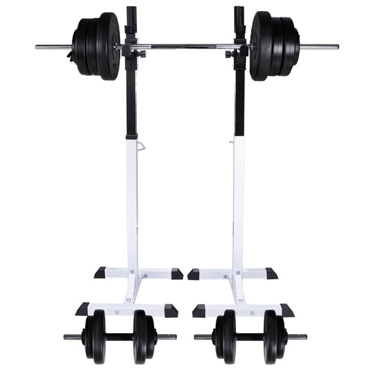 vidaXL Kyykkyteline painotangolla + levy- ja käsipainosarja 60,5 kg