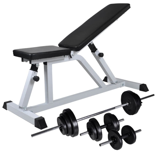 vidaXL Kuntopenkki painotangolla + levy- ja käsipainosarja 30,5 kg