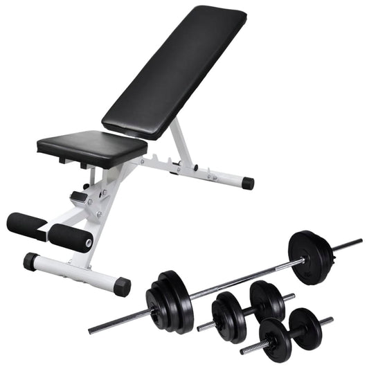 vidaXL Kuntopenkki painotangolla + levy- ja käsipainosarja 30,5 kg