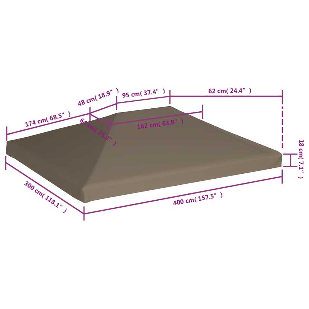 vidaXL Huvimajan katto 310 g/m² 3x4 m harmaanruskea