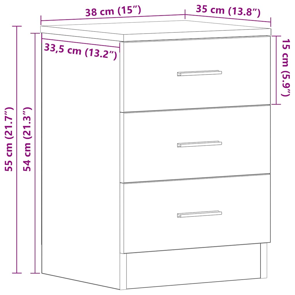 vidaXL Yöpöydät 2 kpl musta 38x35x56 cm tekninen puu