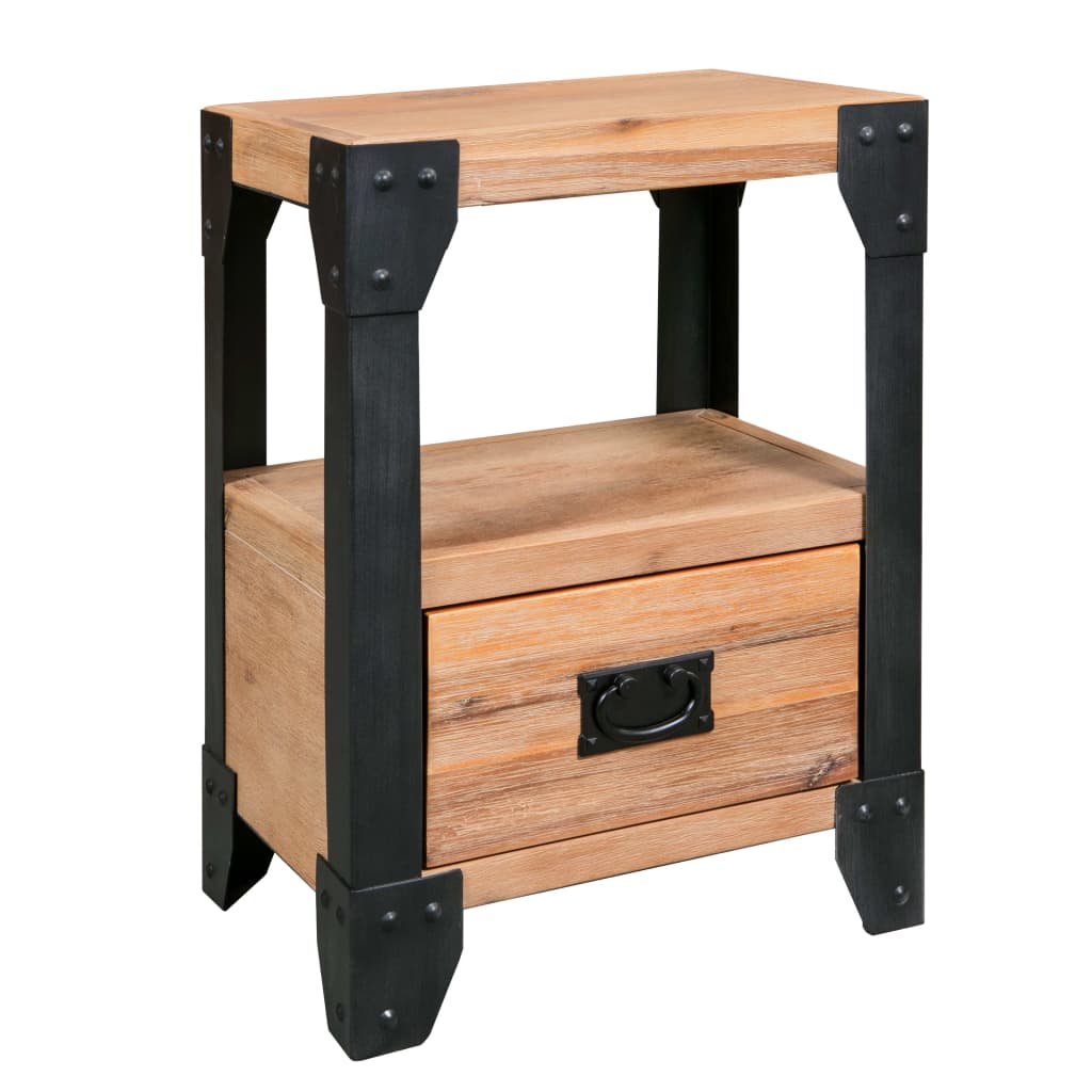 vidaXL Yöpöydät 2 kpl täysi akaasiapuu teräs 40x30x54 cm