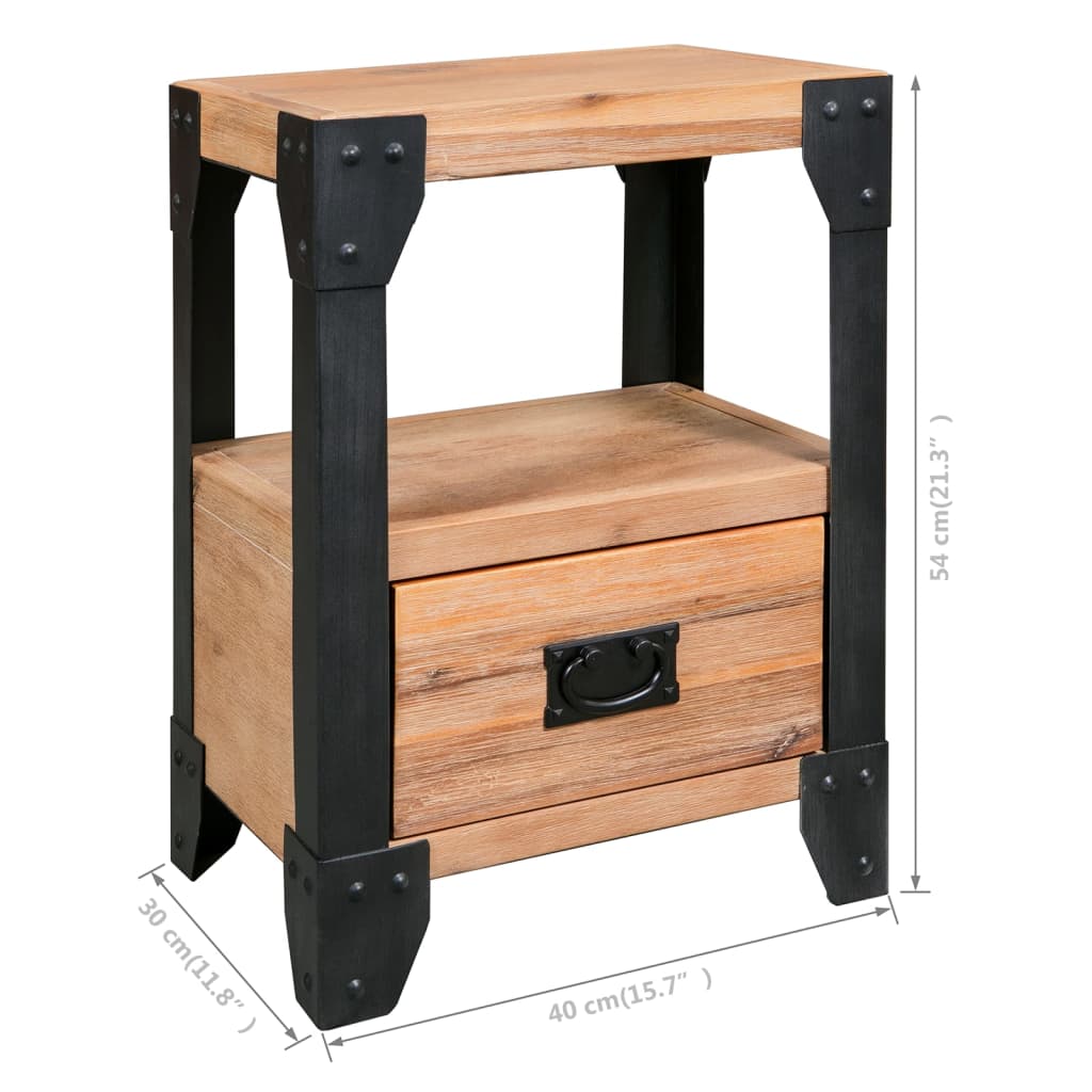vidaXL Yöpöydät 2 kpl täysi akaasiapuu teräs 40x30x54 cm
