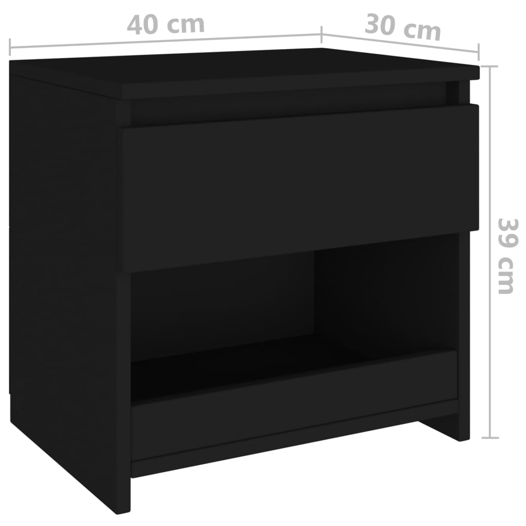 vidaXL Yöpöydät 2 kpl musta 40x30x39 cm tekninen puu