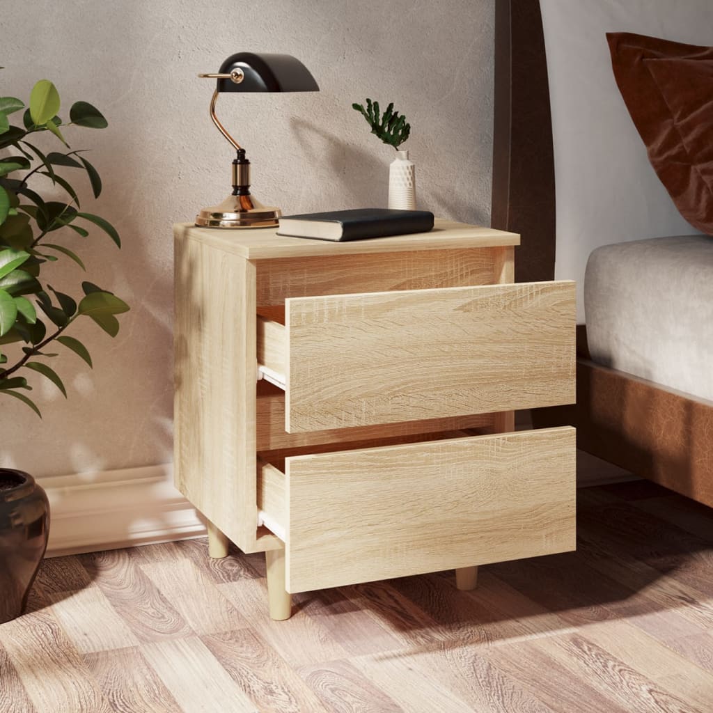 vidaXL Yöpöytä täysmäntyiset jalat Sonoma tammi 40x35x50cm