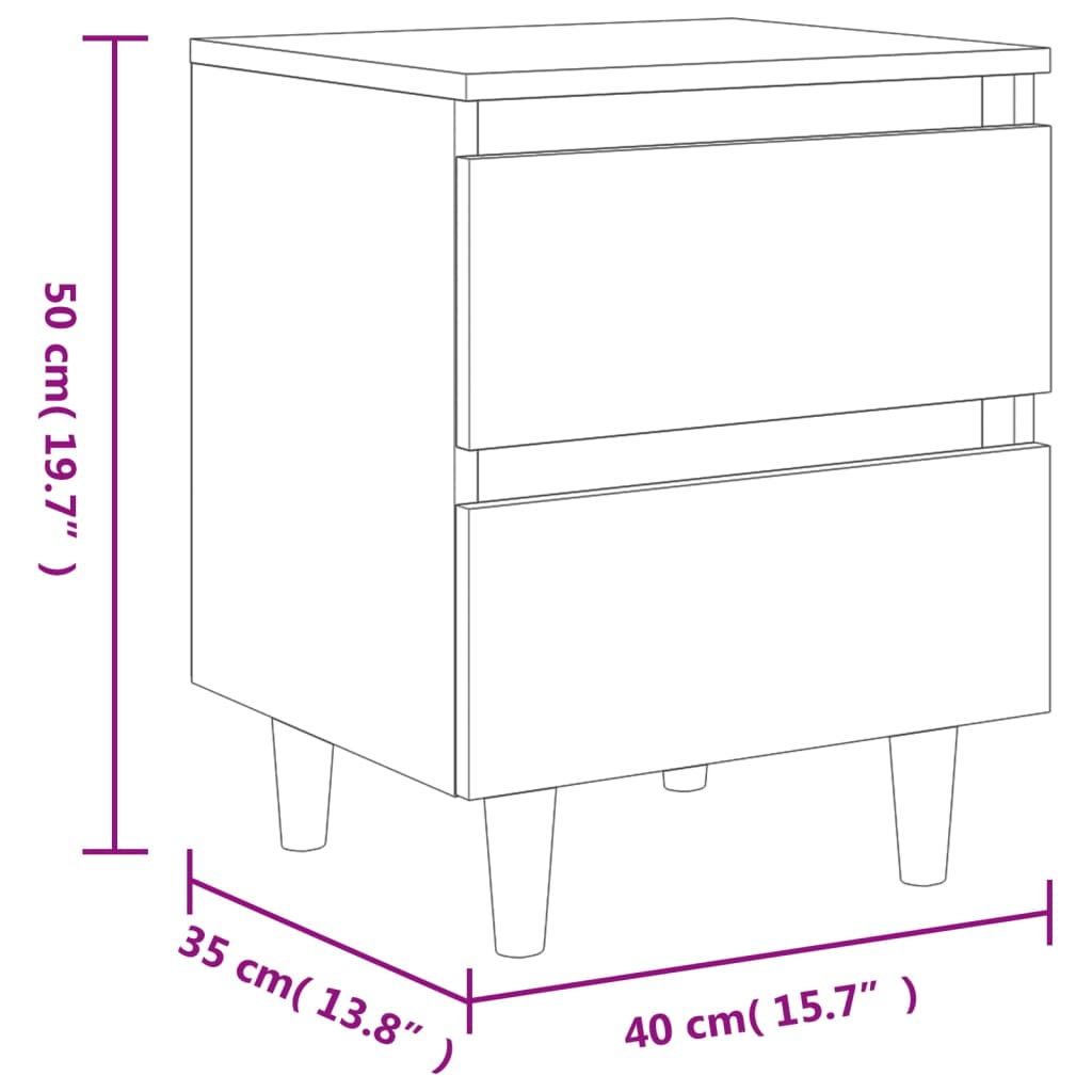 vidaXL Yöpöytä täysmäntyiset jalat Sonoma tammi 40x35x50cm