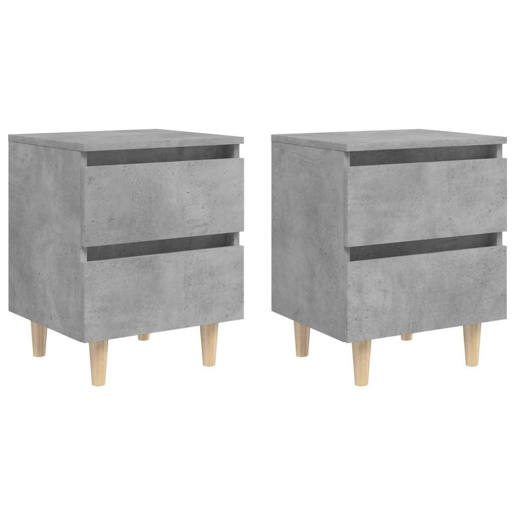 vidaXL Yöpöydät täysmäntyiset jalat 2 kpl betoninharmaa 40x35x50 cm