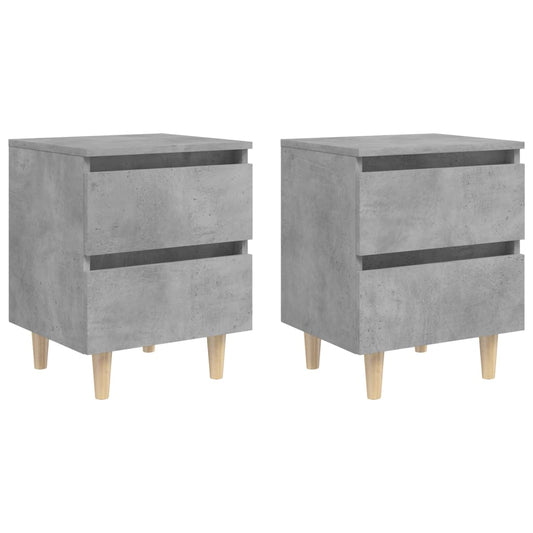 vidaXL Yöpöydät täysmäntyiset jalat 2 kpl betoninharmaa 40x35x50 cm