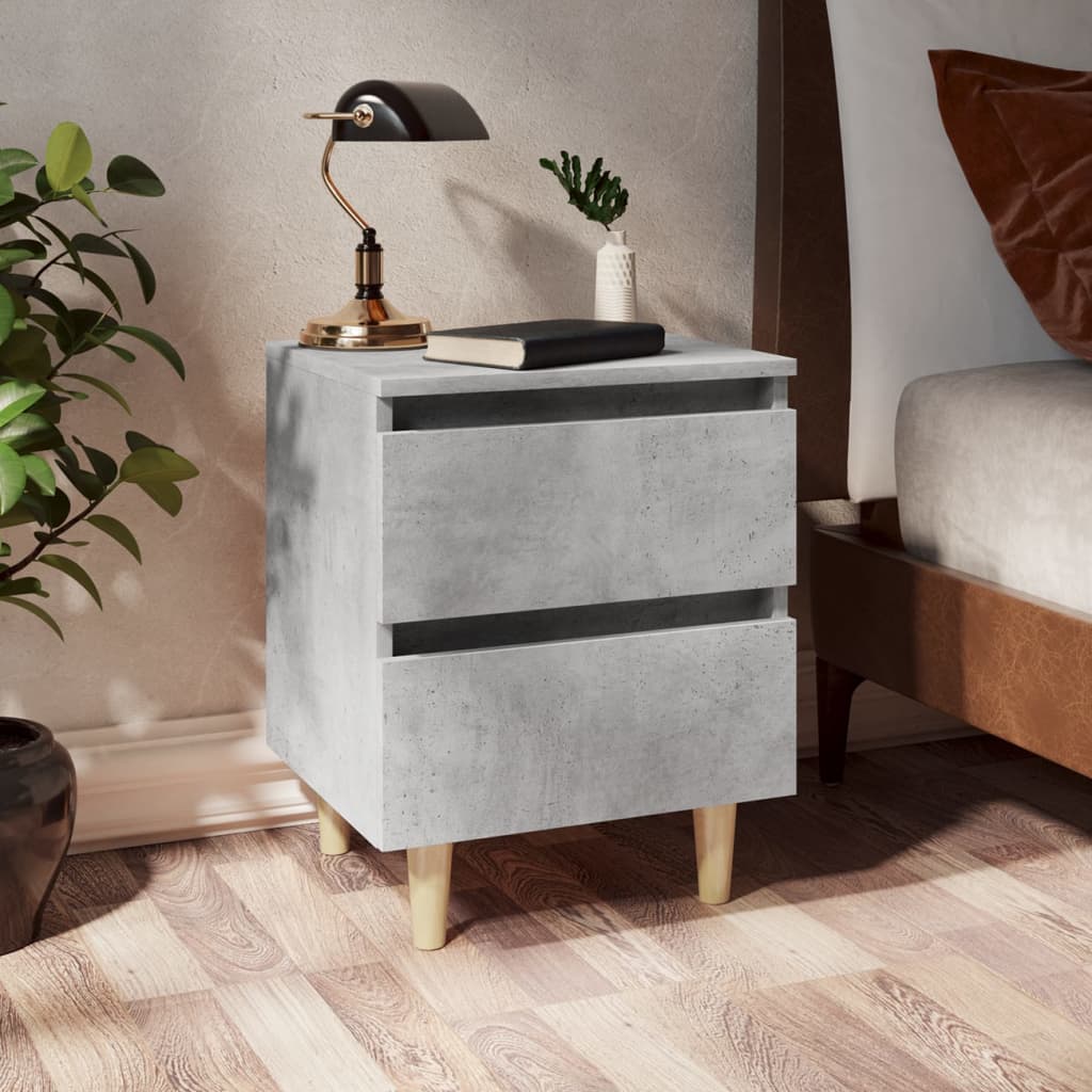 vidaXL Yöpöydät täysmäntyiset jalat 2 kpl betoninharmaa 40x35x50 cm
