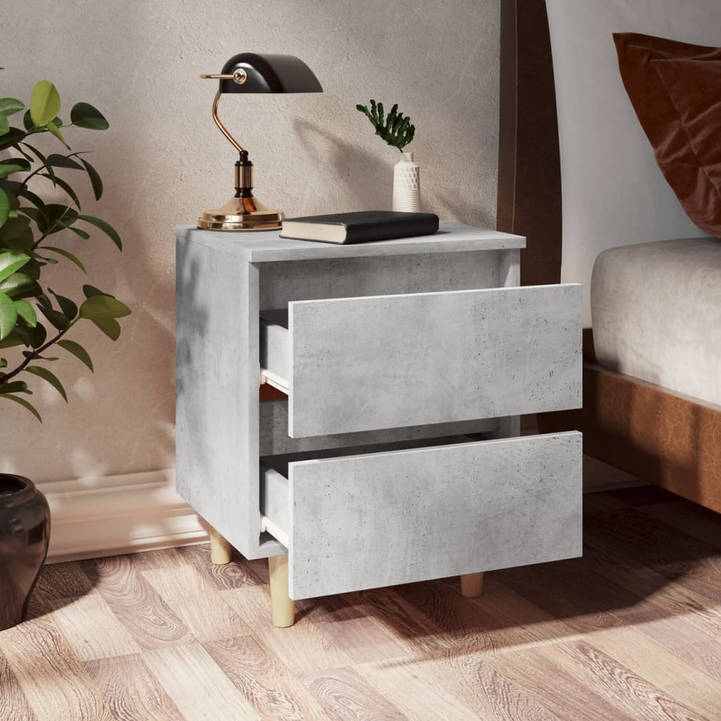 vidaXL Yöpöydät täysmäntyiset jalat 2 kpl betoninharmaa 40x35x50 cm