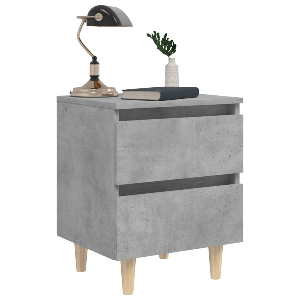 vidaXL Yöpöydät täysmäntyiset jalat 2 kpl betoninharmaa 40x35x50 cm