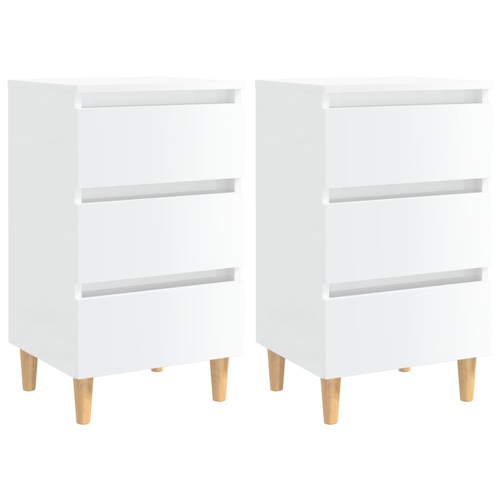 vidaXL Yöpöydät puiset jalat 2 kpl korkeakiilto valkoinen 40x35x69cm